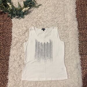 Elegant White Tank Top with Silver Detailing